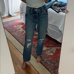 MOTHER Blue Distressed Boyfriend Jeans